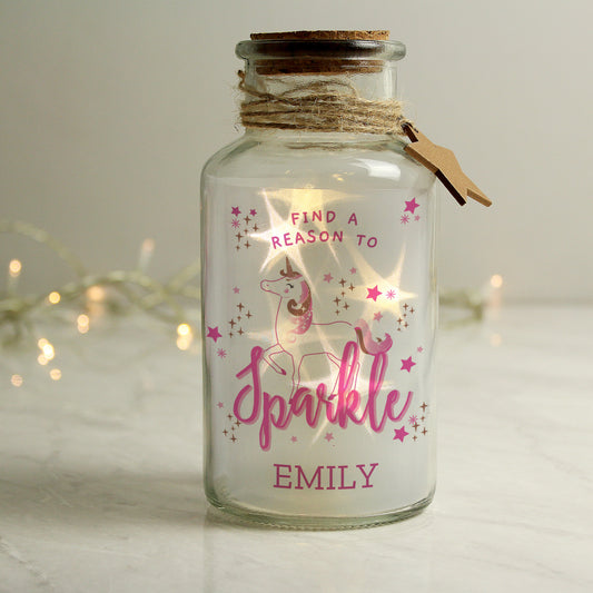 Personalised Unicorn LED Glass Jar - MK&JD Gifts