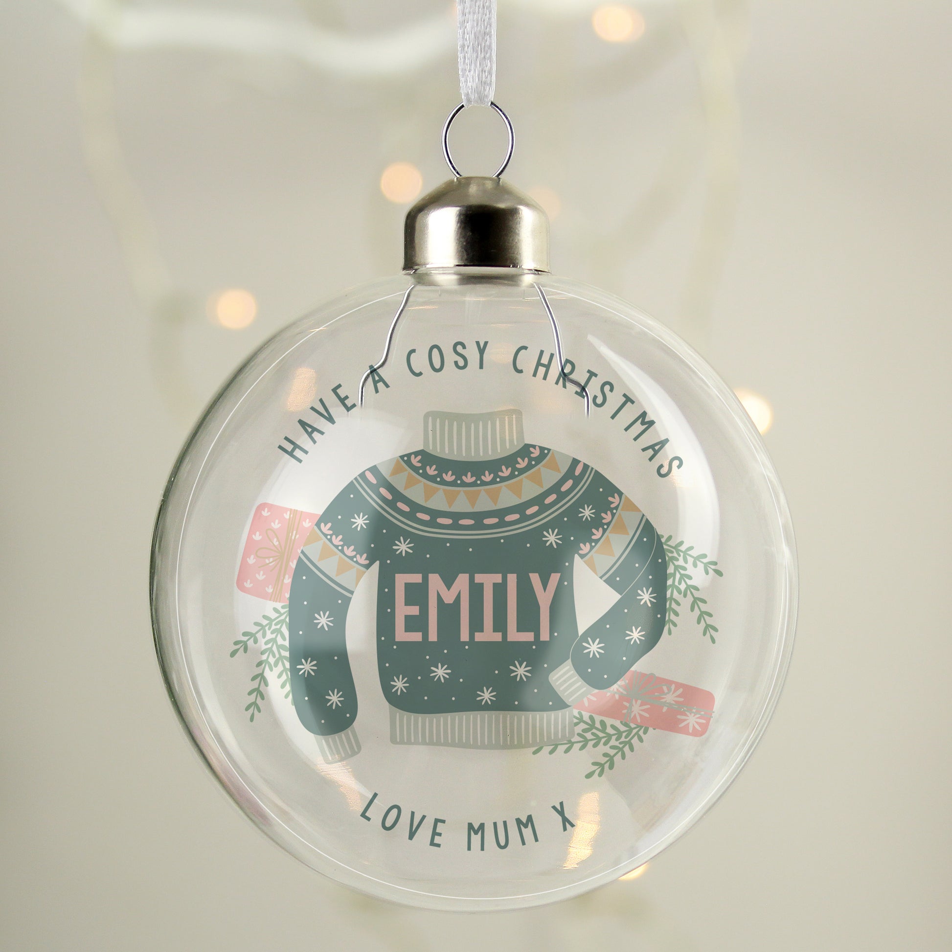 Personalised Cosy Christmas Glass Bauble - MK&JD Gifts