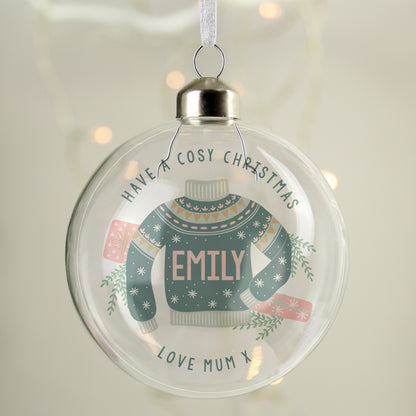 Personalised Cosy Christmas Glass Bauble - MK&JD Gifts