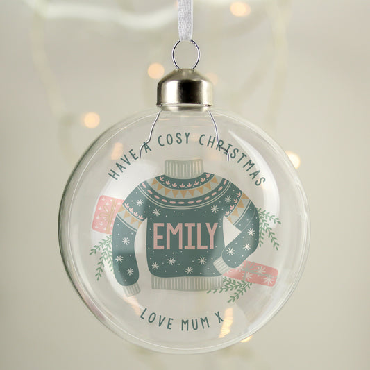 Personalised Cosy Christmas Glass Bauble - MK&JD Gifts