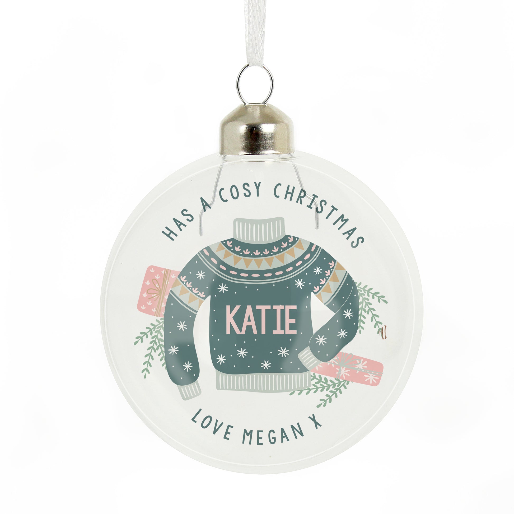 Personalised Cosy Christmas Glass Bauble - MK&JD Gifts