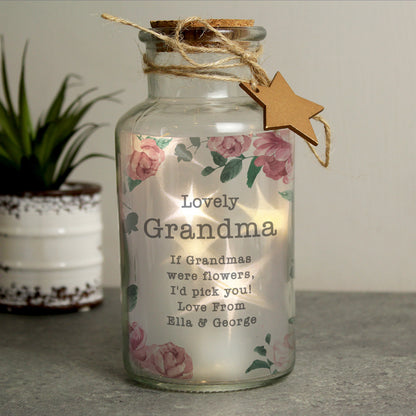 Personalised Floral Watercolour LED Glass Jar - MK&JD Gifts