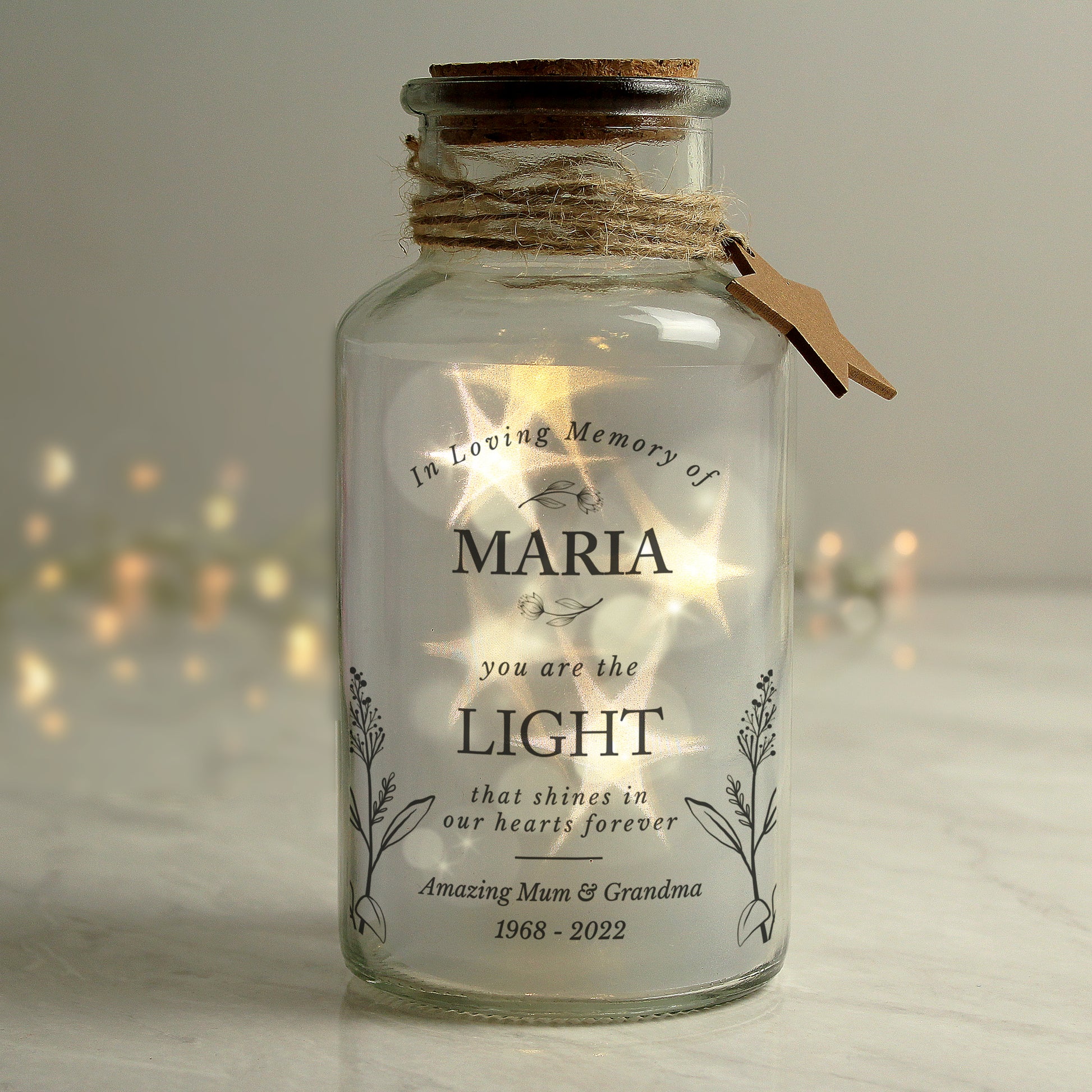 Personalised In Loving Memory LED Glass Jar - MK&JD Gifts