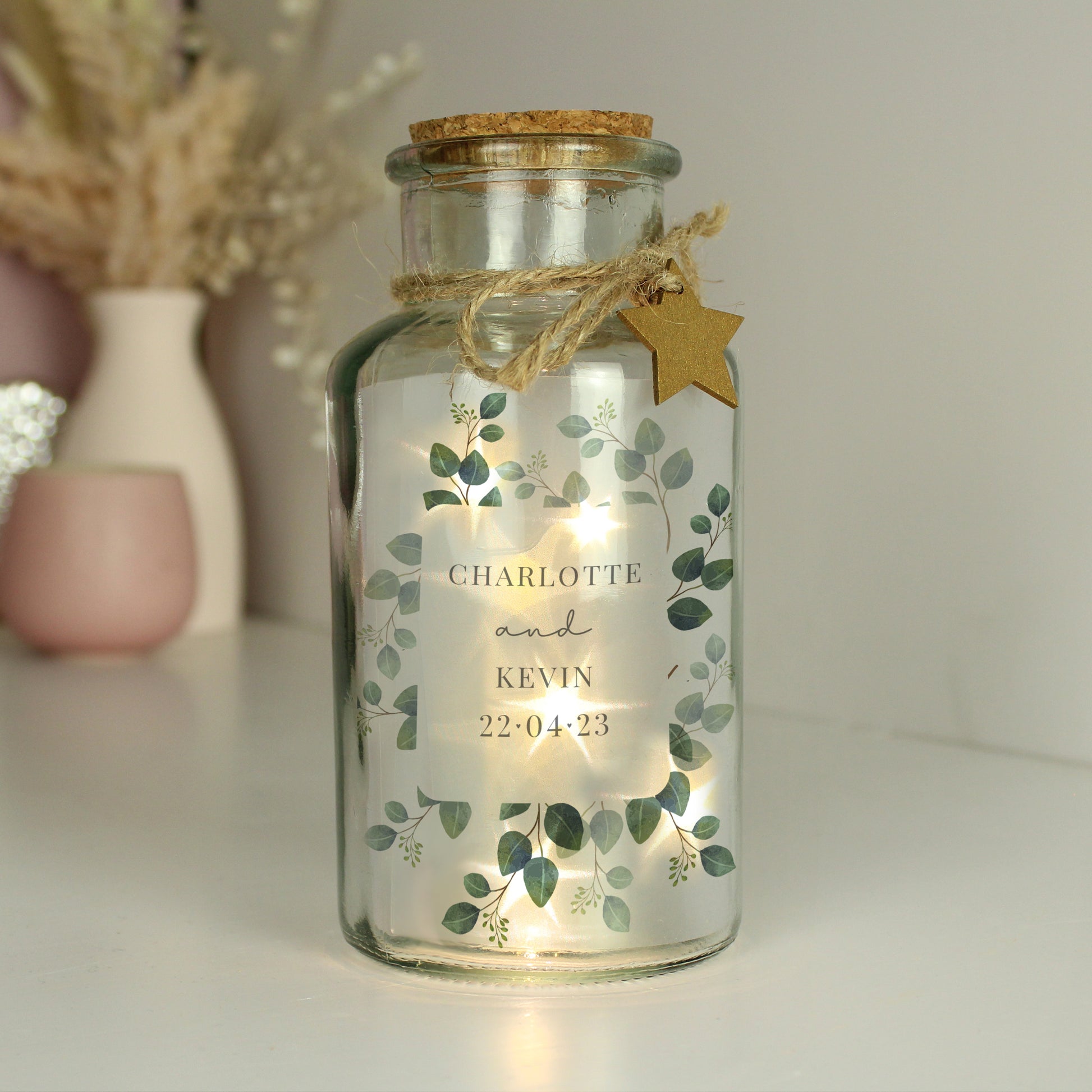 Personalised Botanical LED Glass Jar - MK&JD Gifts