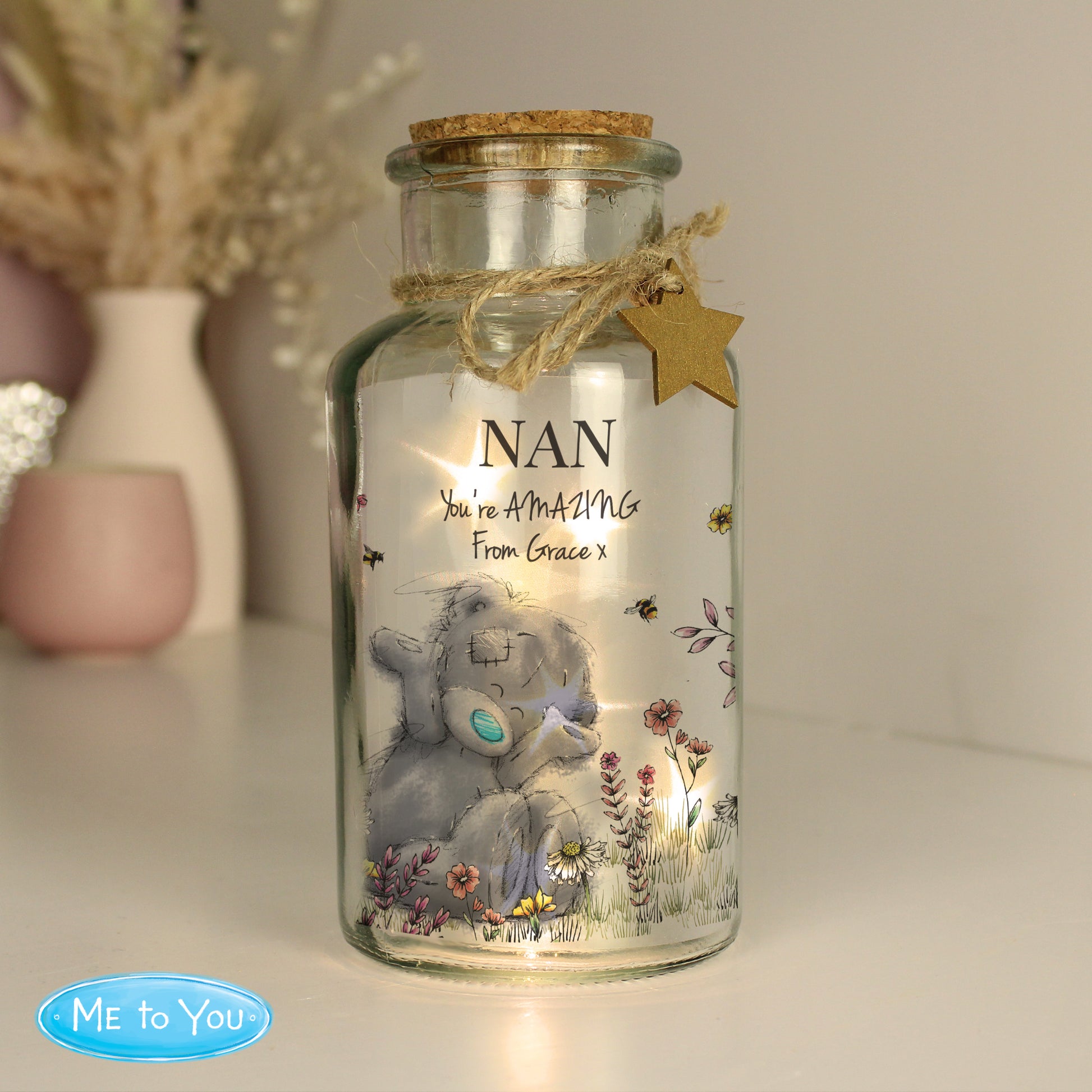 Personalised Me to You Floral LED Glass Jar - MK&JD Gifts