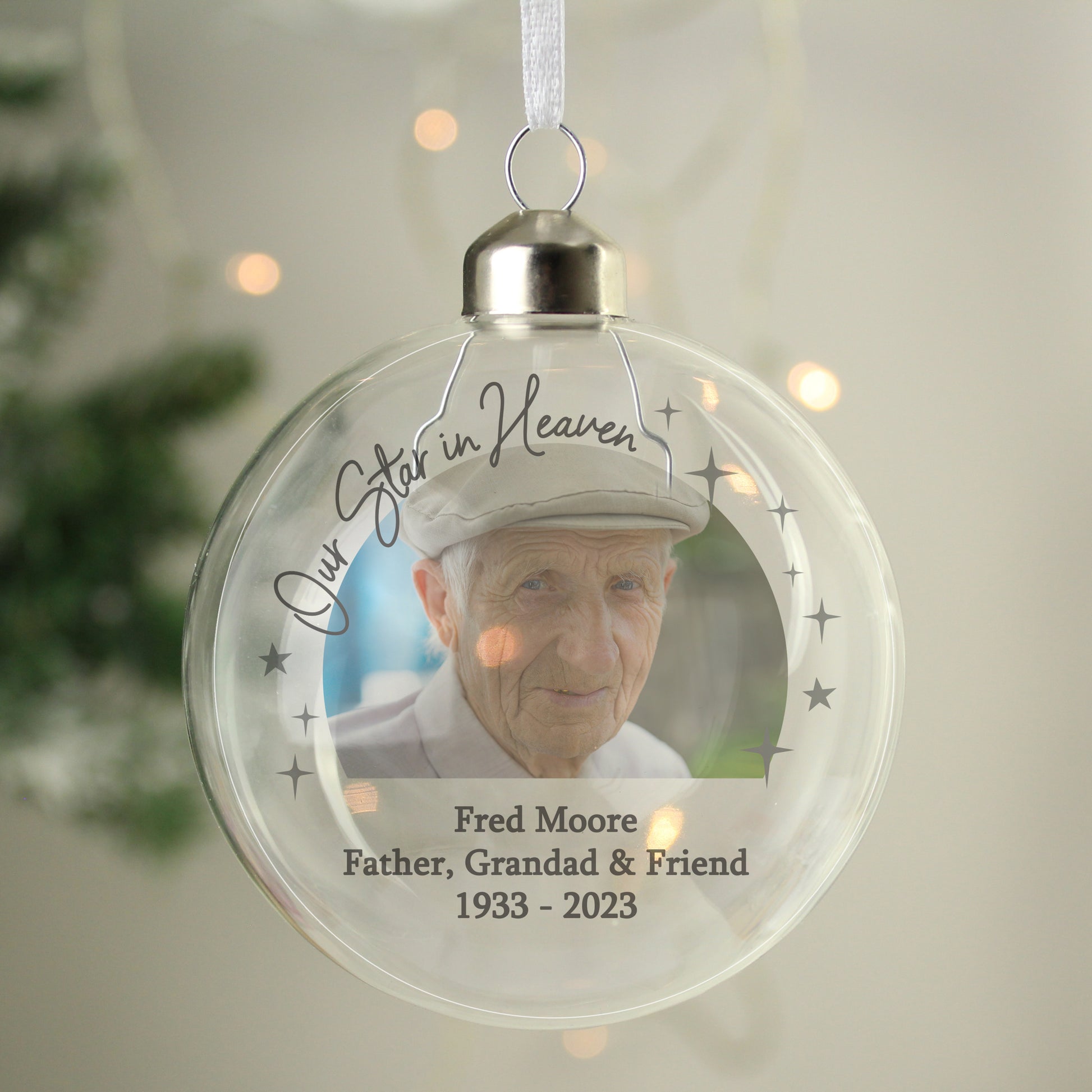 Personalised Photo Upload Memorial Glass Bauble - MK&JD Gifts