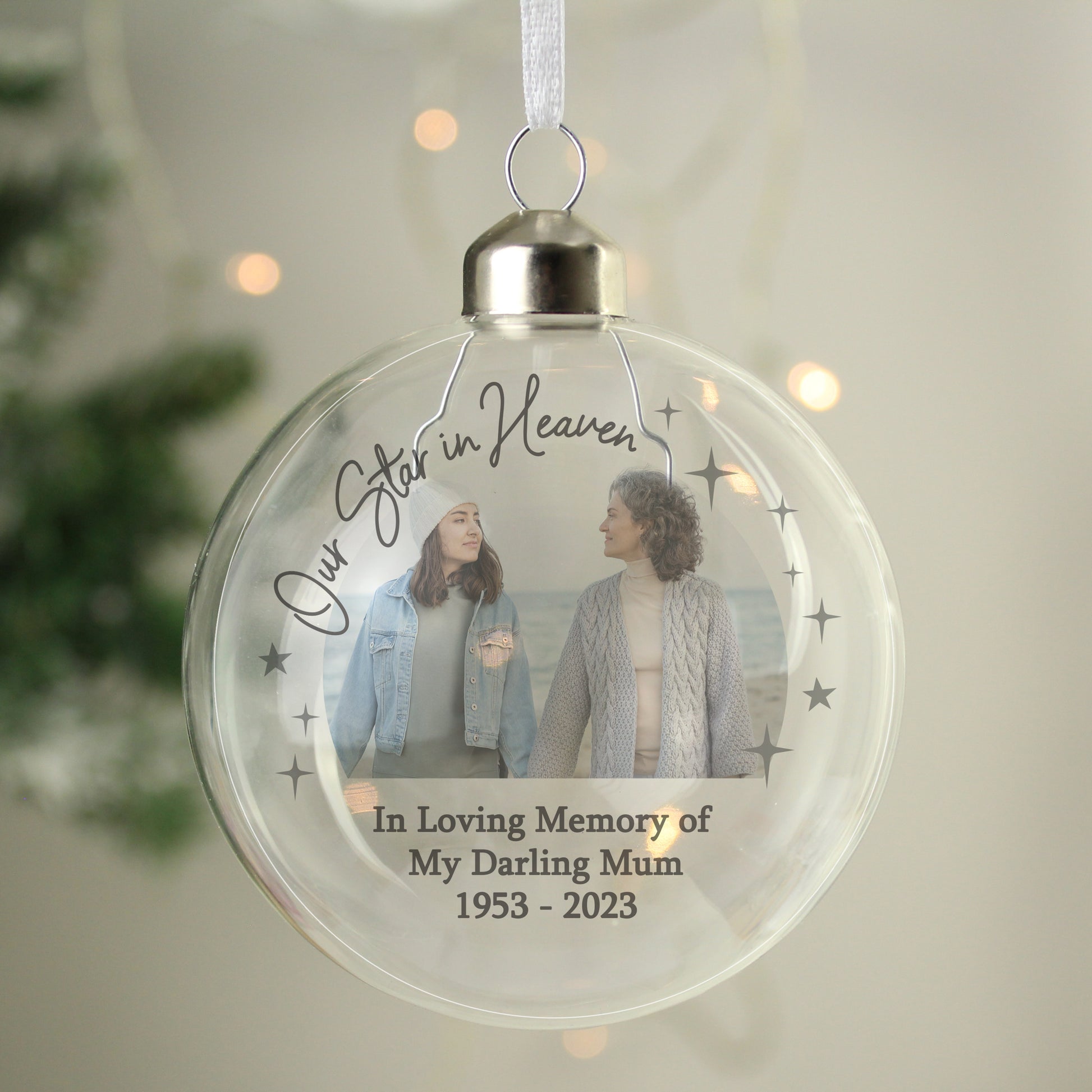 Personalised Photo Upload Memorial Glass Bauble - MK&JD Gifts