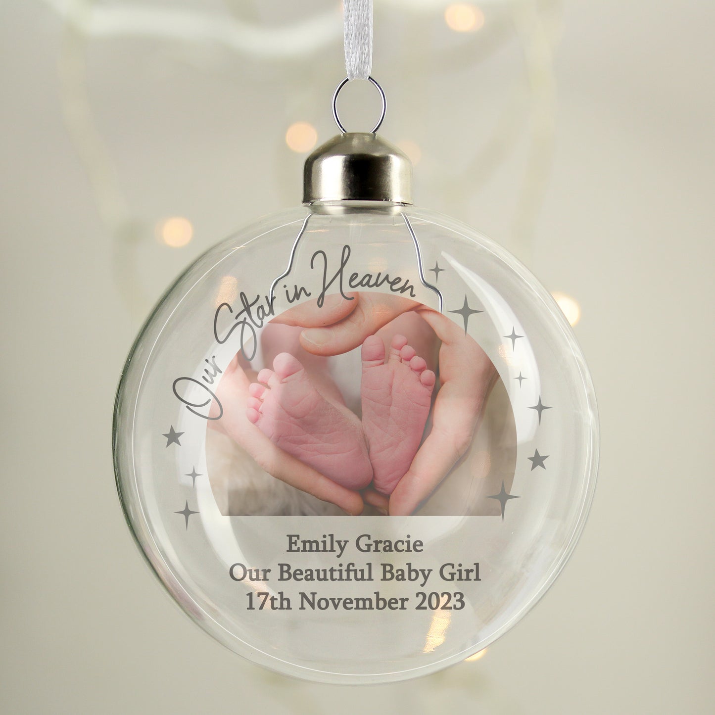 Personalised Photo Upload Memorial Glass Bauble - MK&JD Gifts