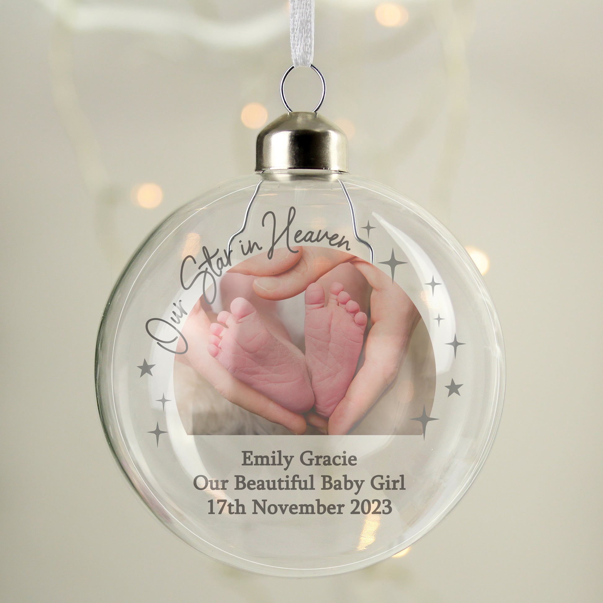 Personalised Photo Upload Memorial Glass Bauble - MK&JD Gifts