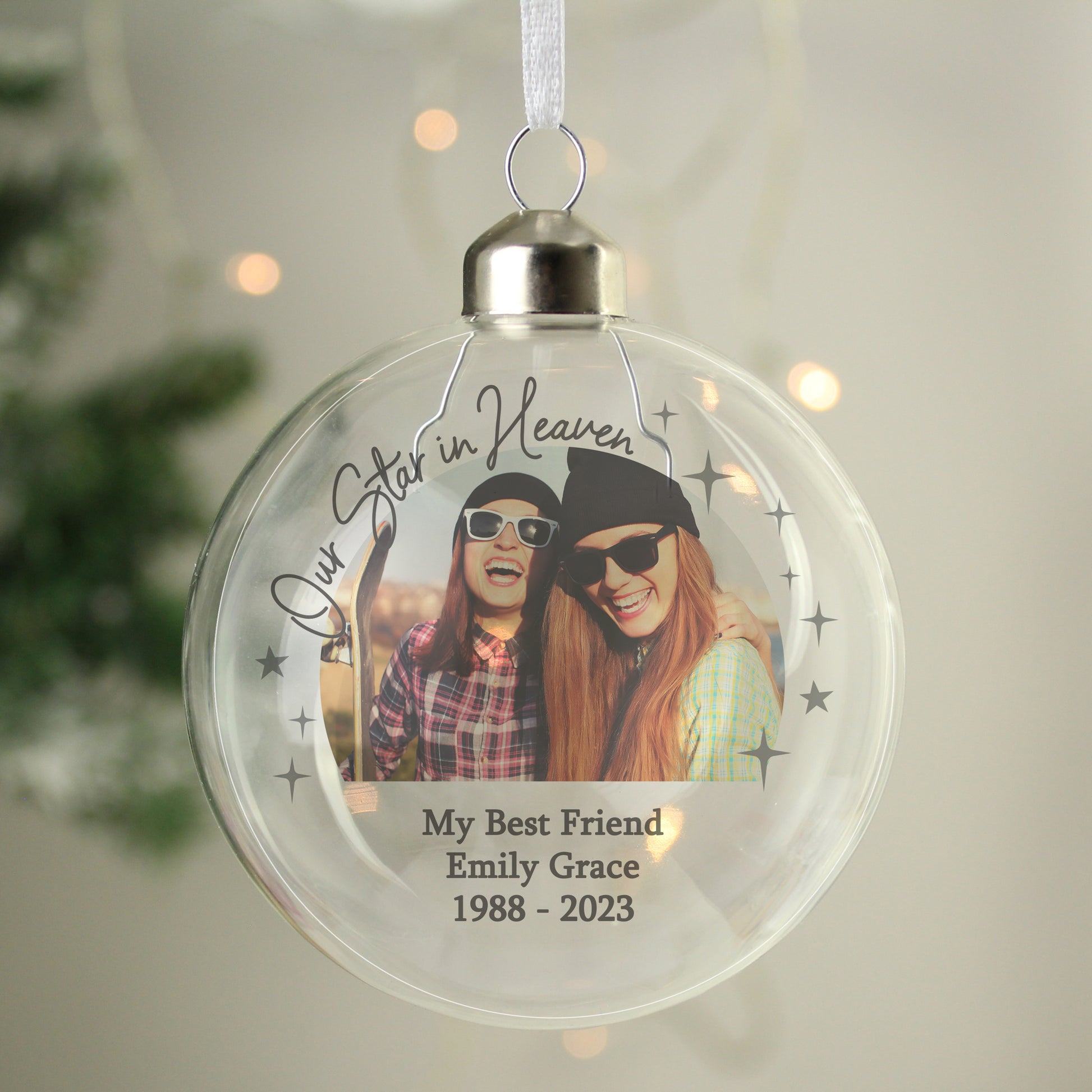Personalised Photo Upload Memorial Glass Bauble - MK&JD Gifts