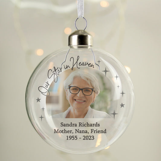 Personalised Photo Upload Memorial Glass Bauble - MK&JD Gifts