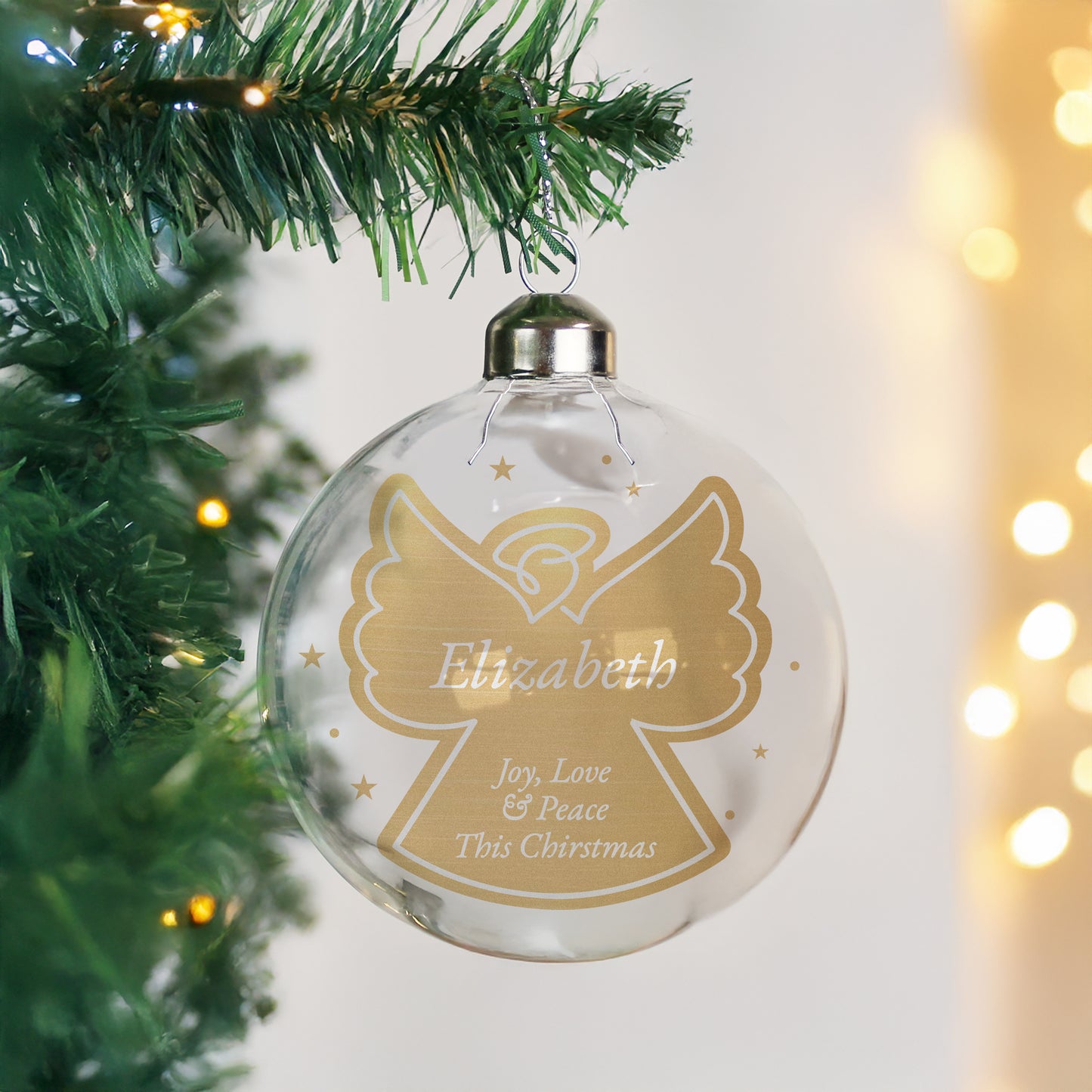 Personalised Gold Angel Name Only Glass Bauble - MK&JD Gifts
