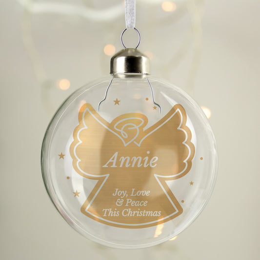 Personalised Gold Angel Name Only Glass Bauble