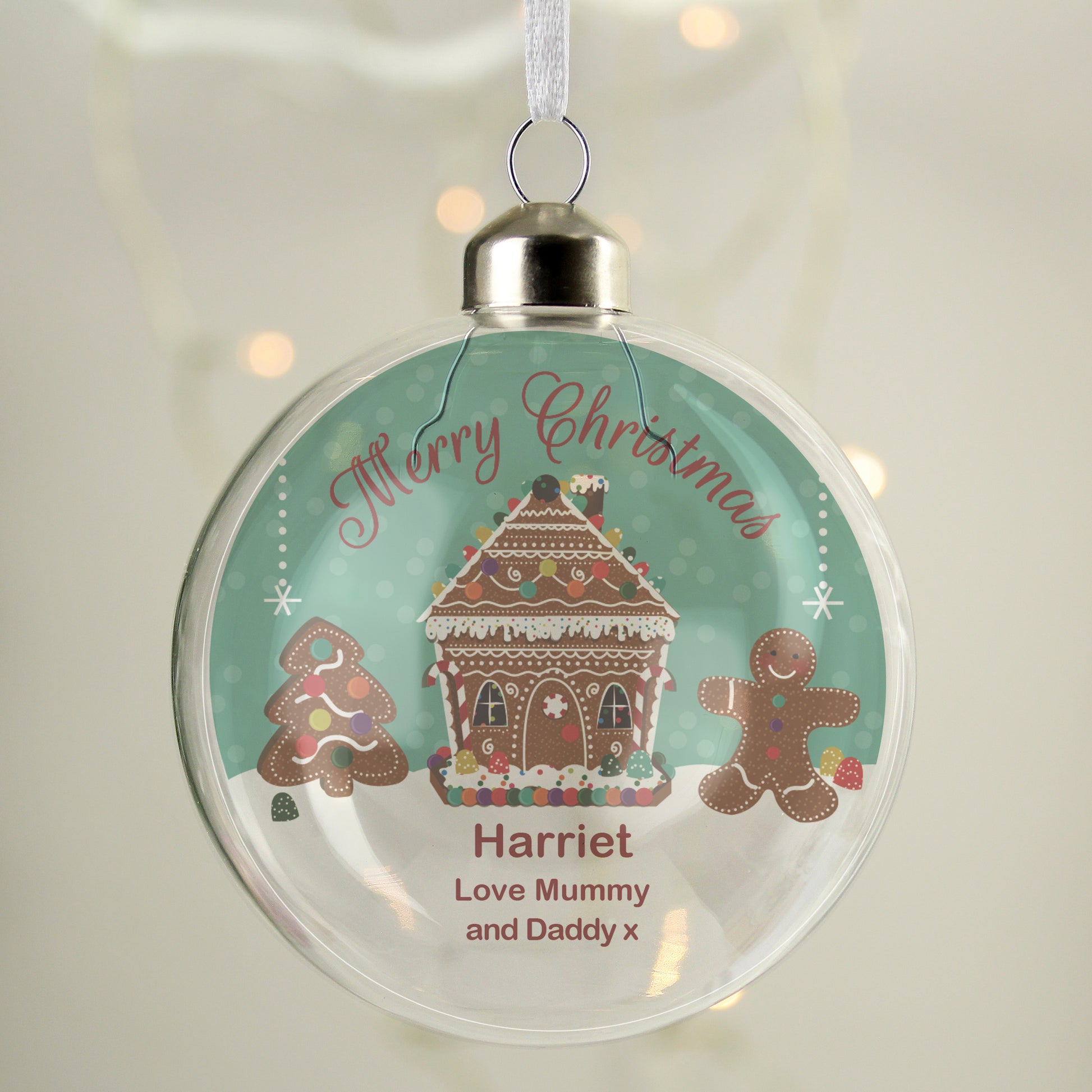 Personalised Gingerbread House Christmas Glass Bauble - MK&JD Gifts