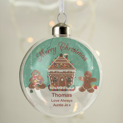 Personalised Gingerbread House Christmas Glass Bauble - MK&JD Gifts