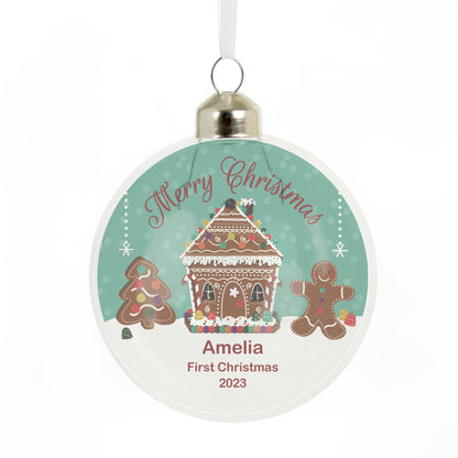 Personalised Gingerbread House Christmas Glass Bauble - MK&JD Gifts
