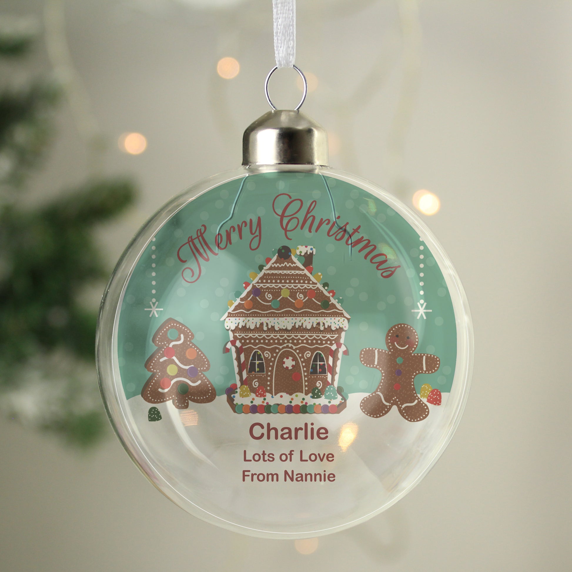 Personalised Gingerbread House Christmas Glass Bauble - MK&JD Gifts