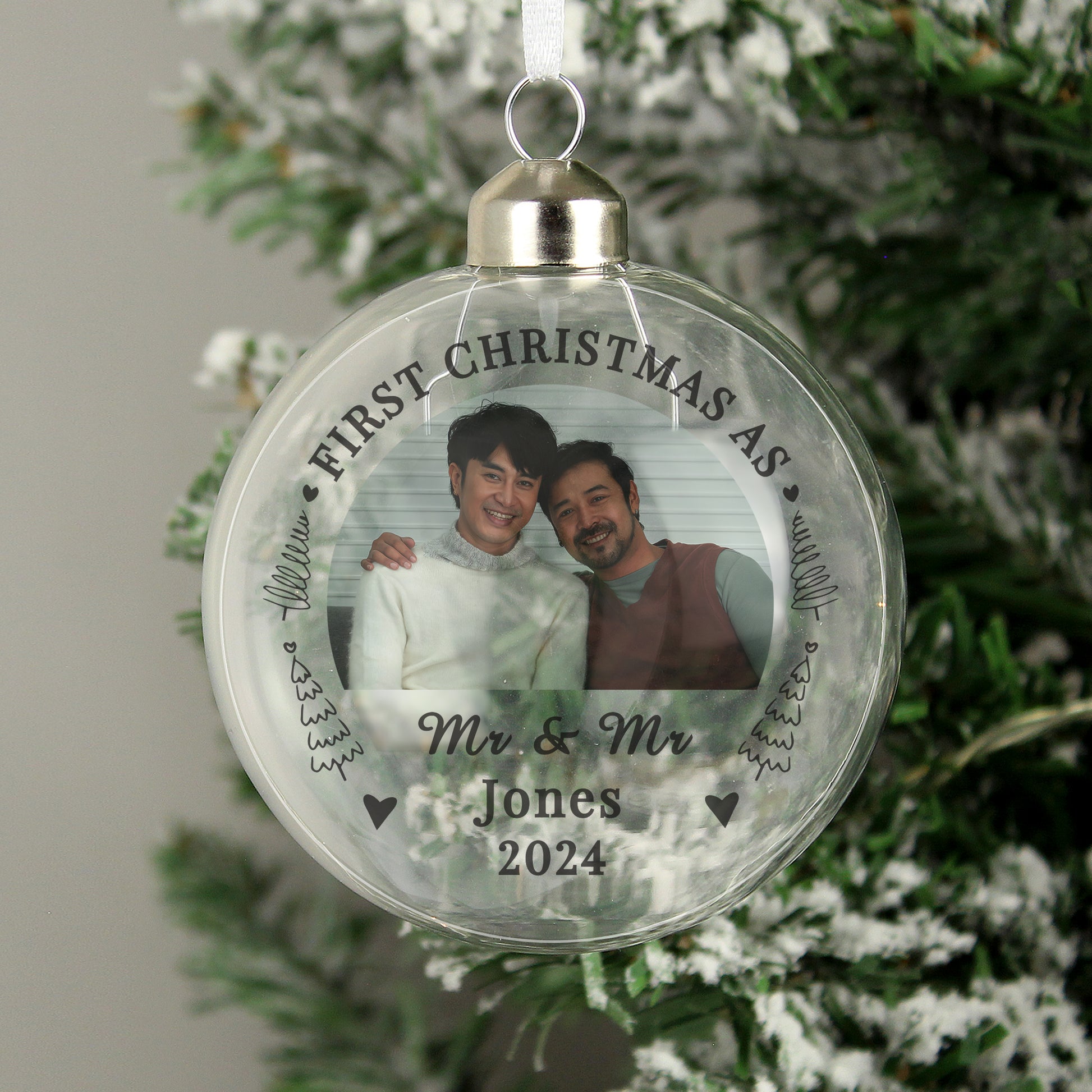 Personalised First Married Christmas Photo Upload Glass Bauble - MK&JD Gifts