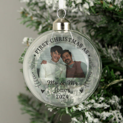 Personalised First Married Christmas Photo Upload Glass Bauble - MK&JD Gifts