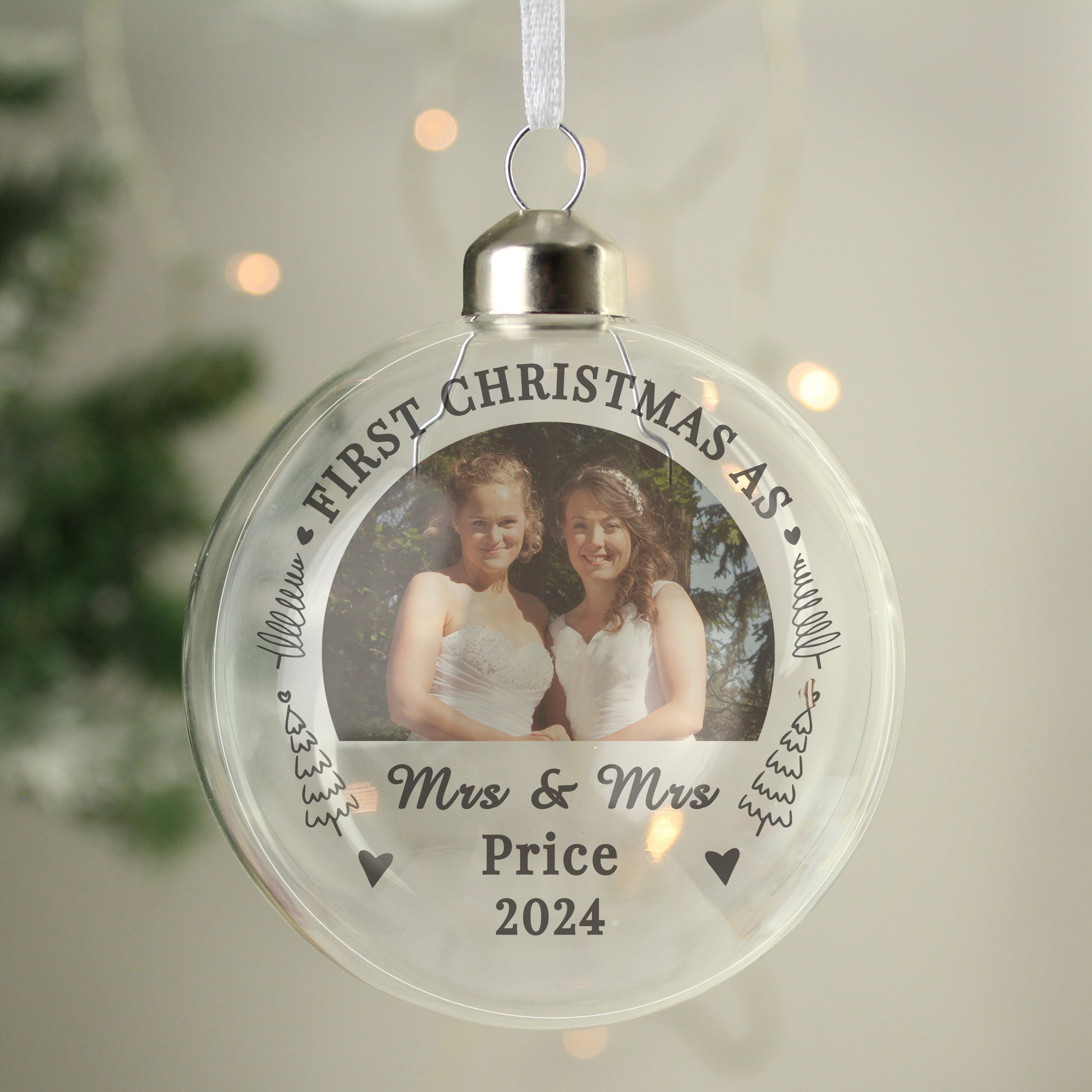 Personalised First Married Christmas Photo Upload Glass Bauble - MK&JD Gifts