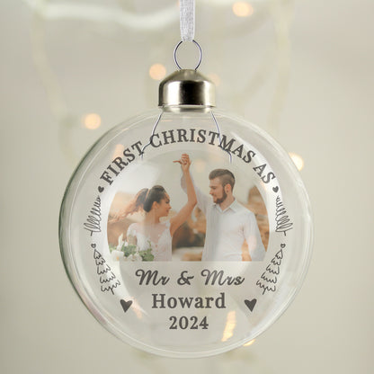 Personalised First Married Christmas Photo Upload Glass Bauble - MK&JD Gifts