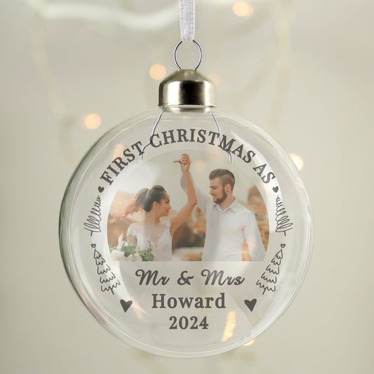 Personalised First Married Christmas Photo Upload Glass Bauble - MK&JD Gifts