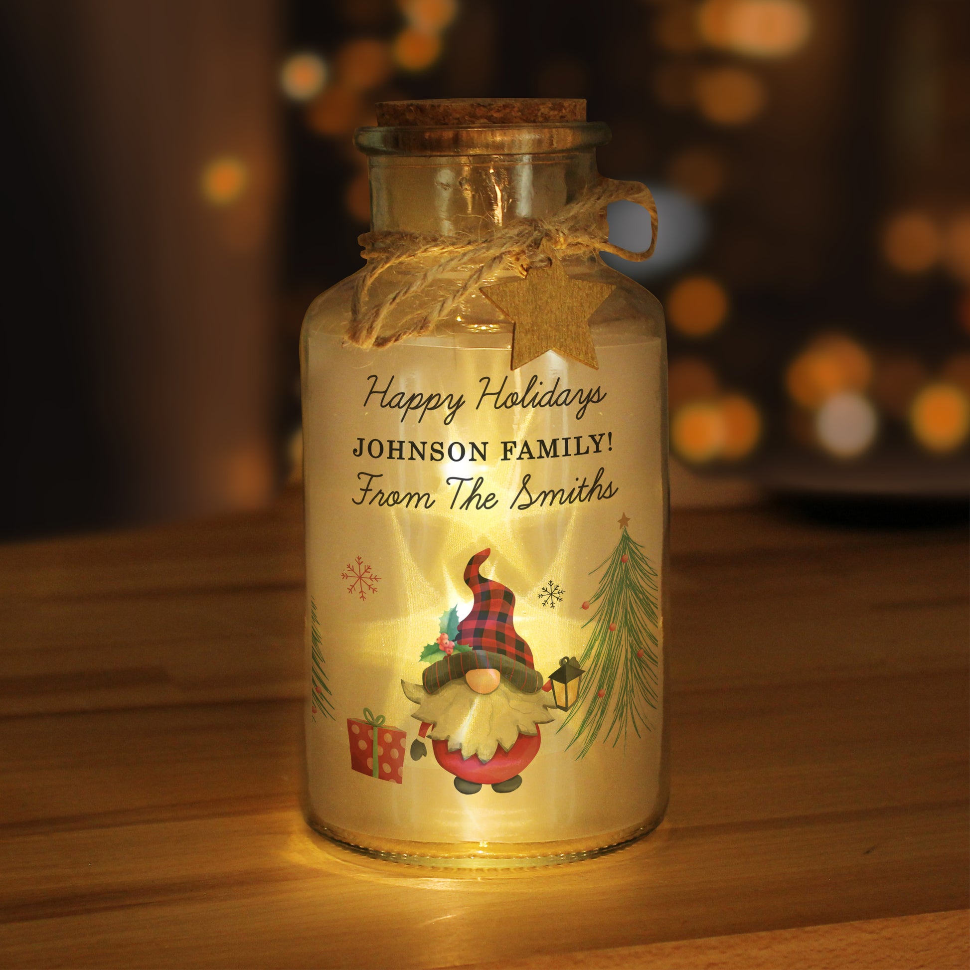 Personalised Gonk Christmas Scene LED Glass Jar - MK&JD Gifts