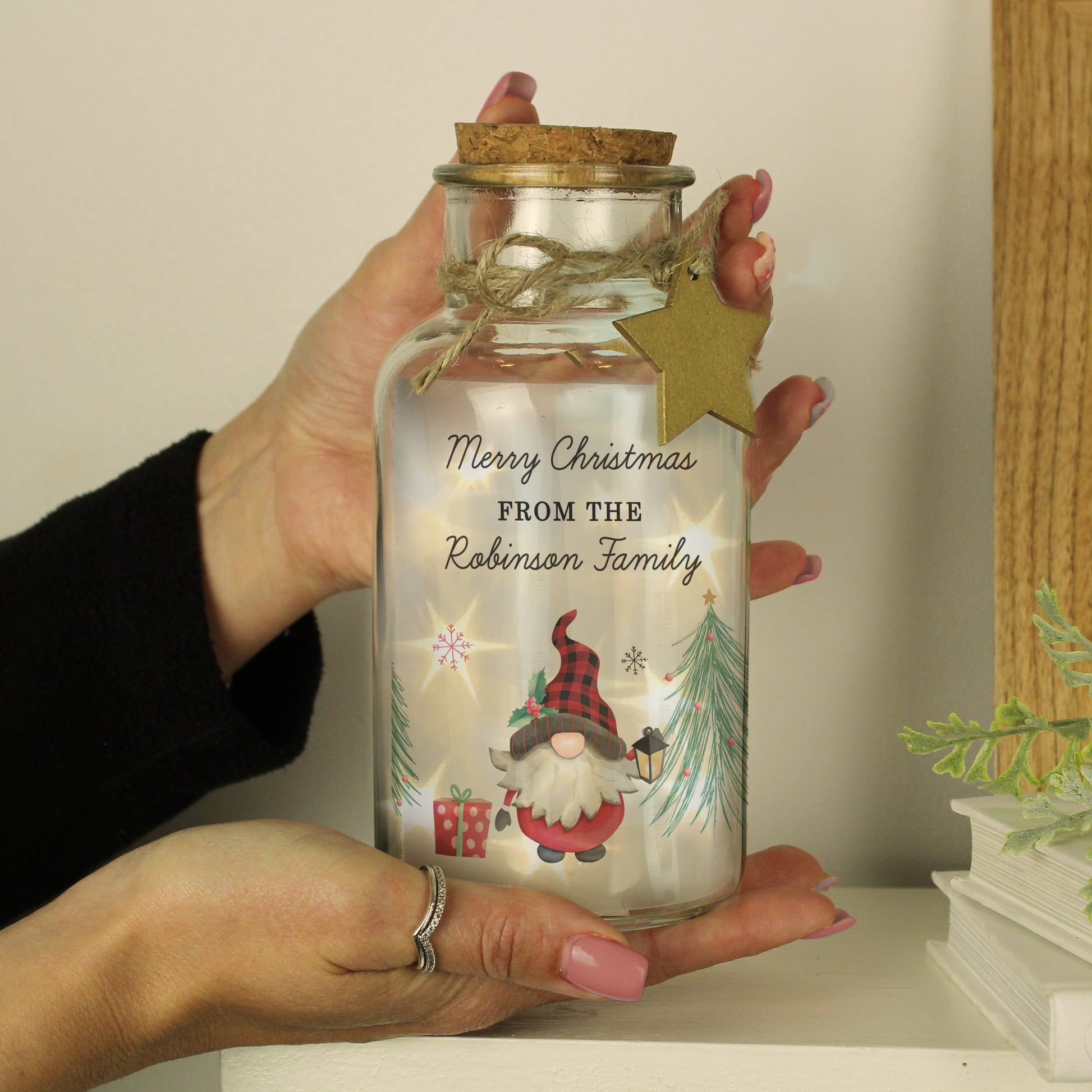 Personalised Gonk Christmas Scene LED Glass Jar - MK&JD Gifts