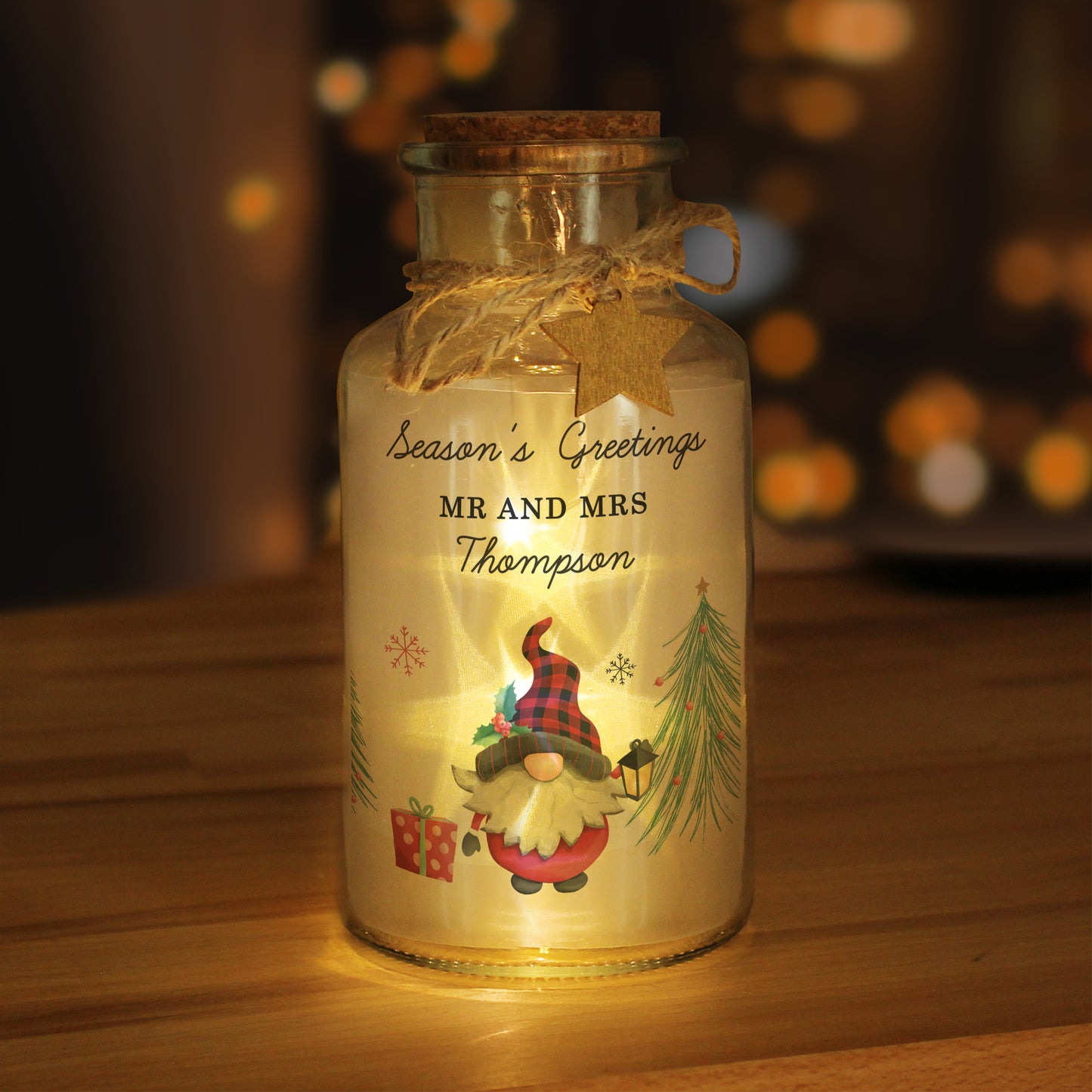 Personalised Gonk Christmas Scene LED Glass Jar - MK&JD Gifts