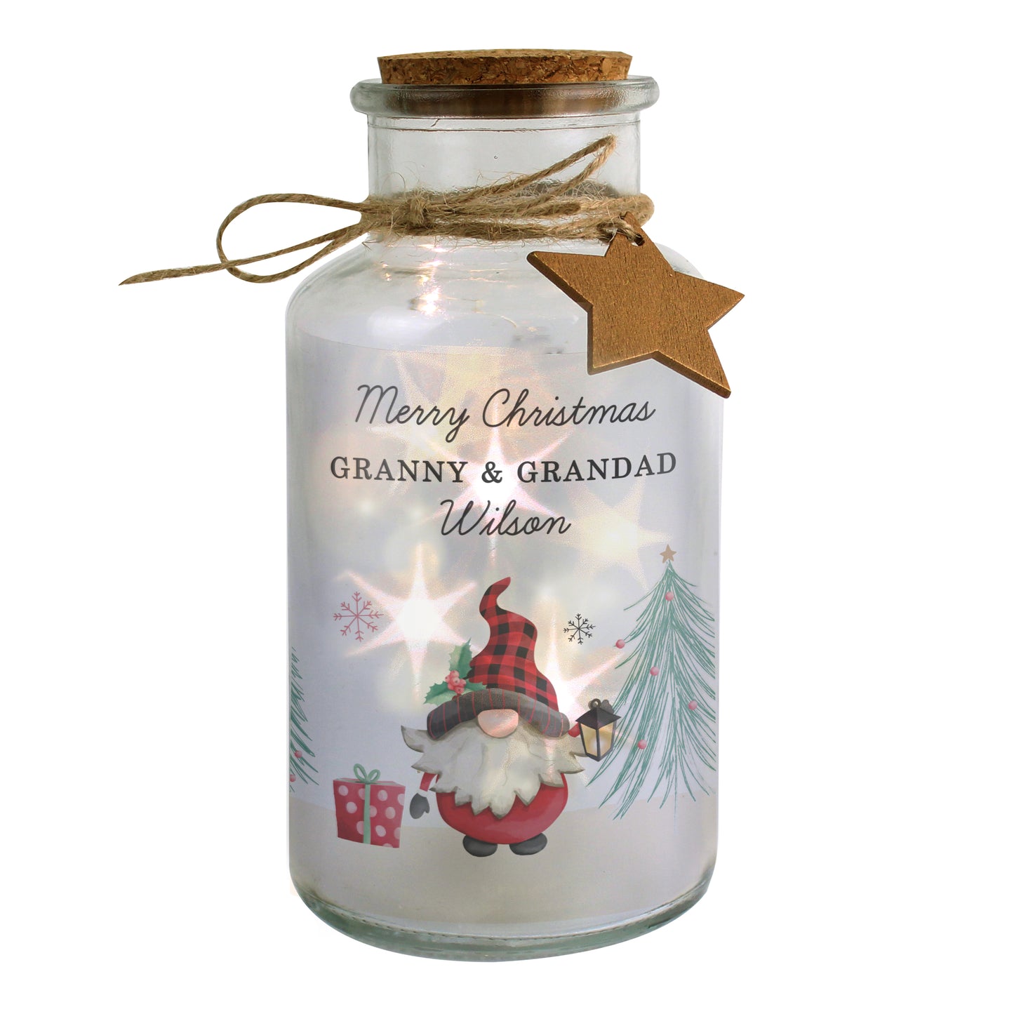Personalised Gonk Christmas Scene LED Glass Jar - MK&JD Gifts