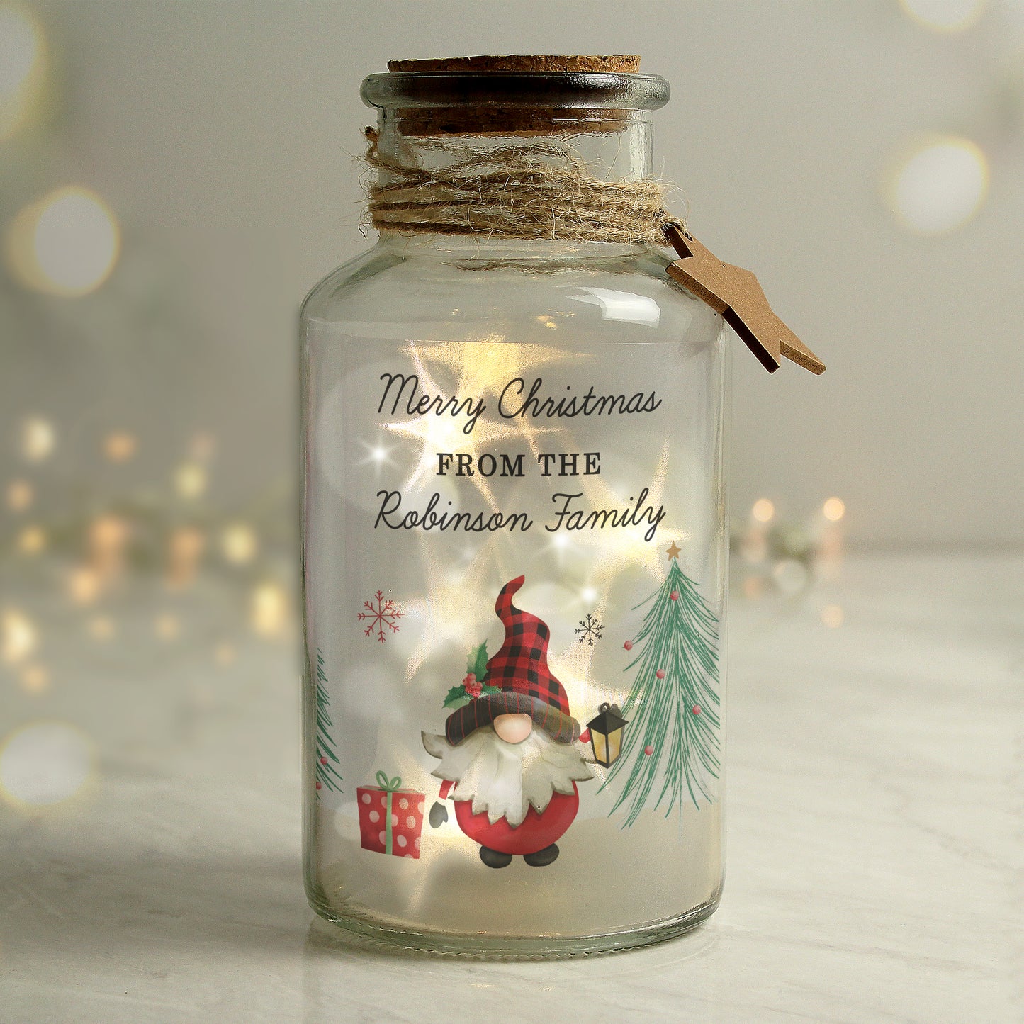 Personalised Gonk Christmas Scene LED Glass Jar - MK&JD Gifts