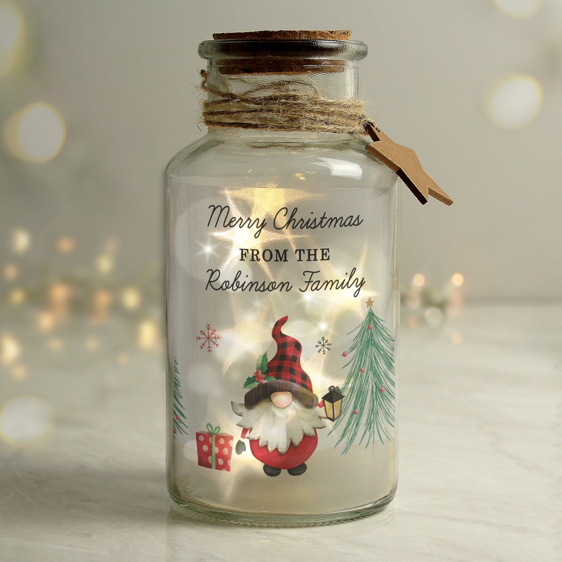 Personalised Gonk Christmas Scene LED Glass Jar - MK&JD Gifts