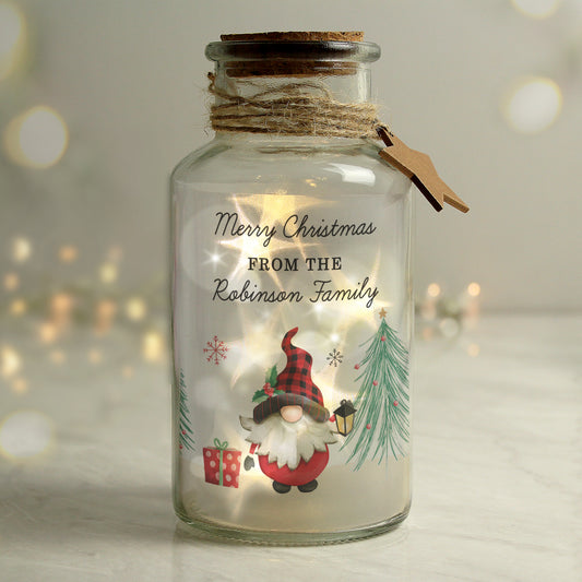 Personalised Gonk Christmas Scene LED Glass Jar - MK&JD Gifts