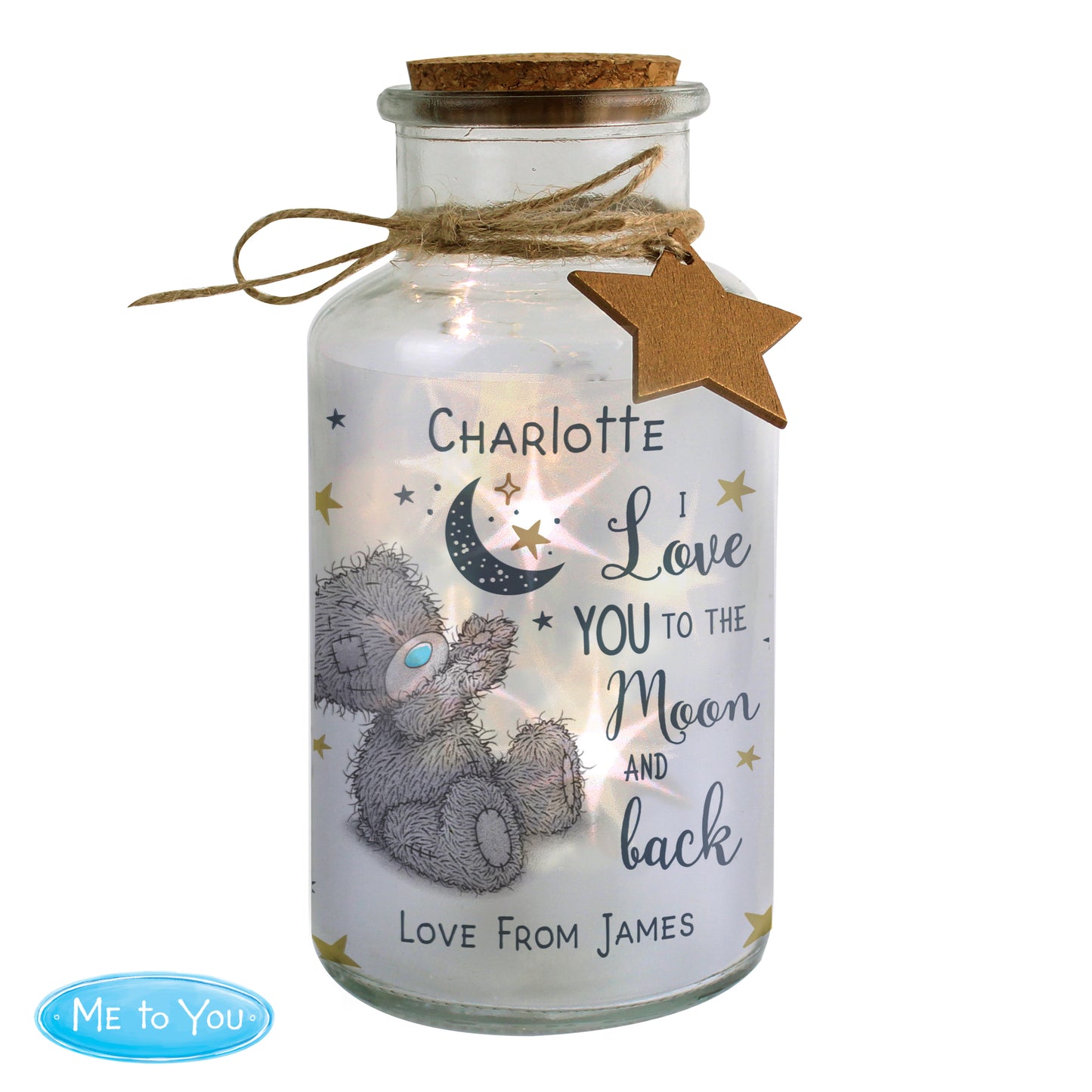 Personalised Me to You Moon & Back LED Light Up Jar - MK&JD Gifts
