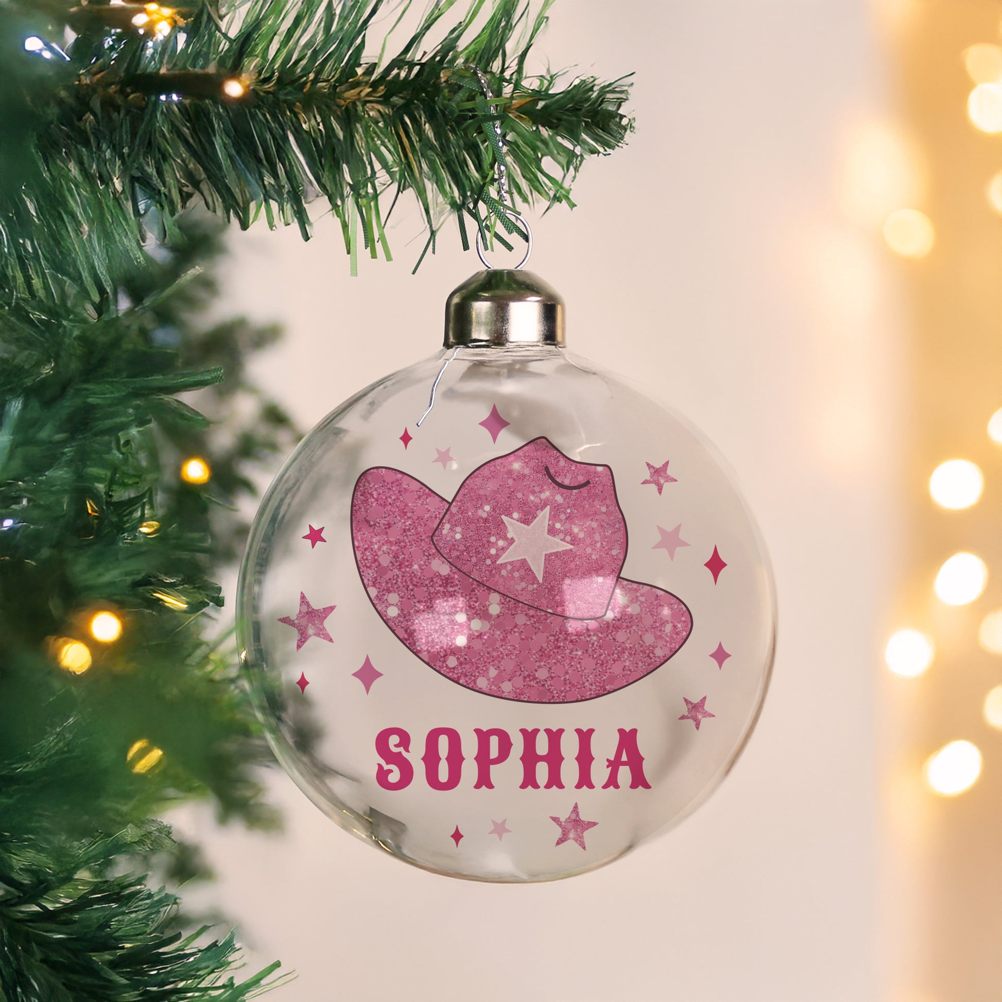Personalised Cowgirl Hat Christmas Bauble - MK&JD Gifts