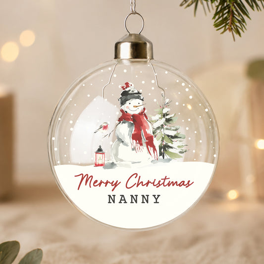 Personalised Traditional Snowman Glass Bauble - MK&JD Gifts
