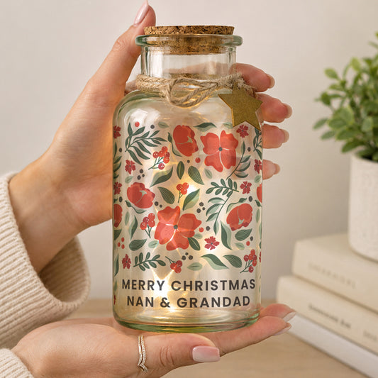 Personalised Poinsettia LED Glass Jar - MK&JD Gifts