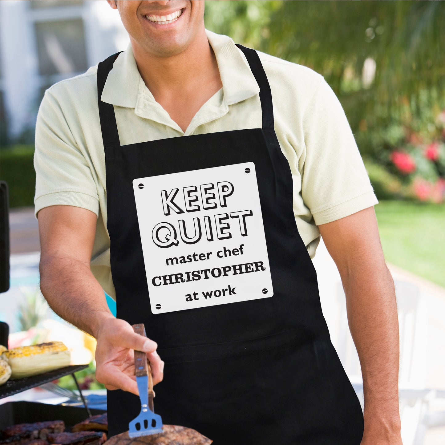 Personalised Keep Quiet Black Apron - MK&JD Gifts