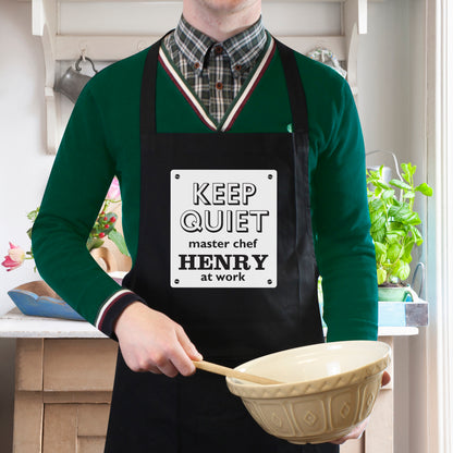 Personalised Keep Quiet Black Apron - MK&JD Gifts