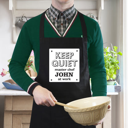 Personalised Keep Quiet Black Apron - MK&JD Gifts