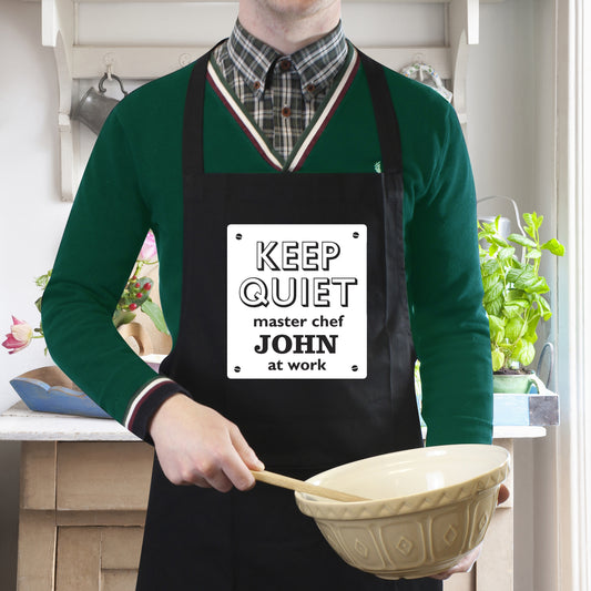 Personalised Keep Quiet Black Apron - MK&JD Gifts