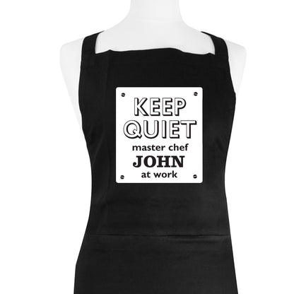 Personalised Keep Quiet Black Apron - MK&JD Gifts