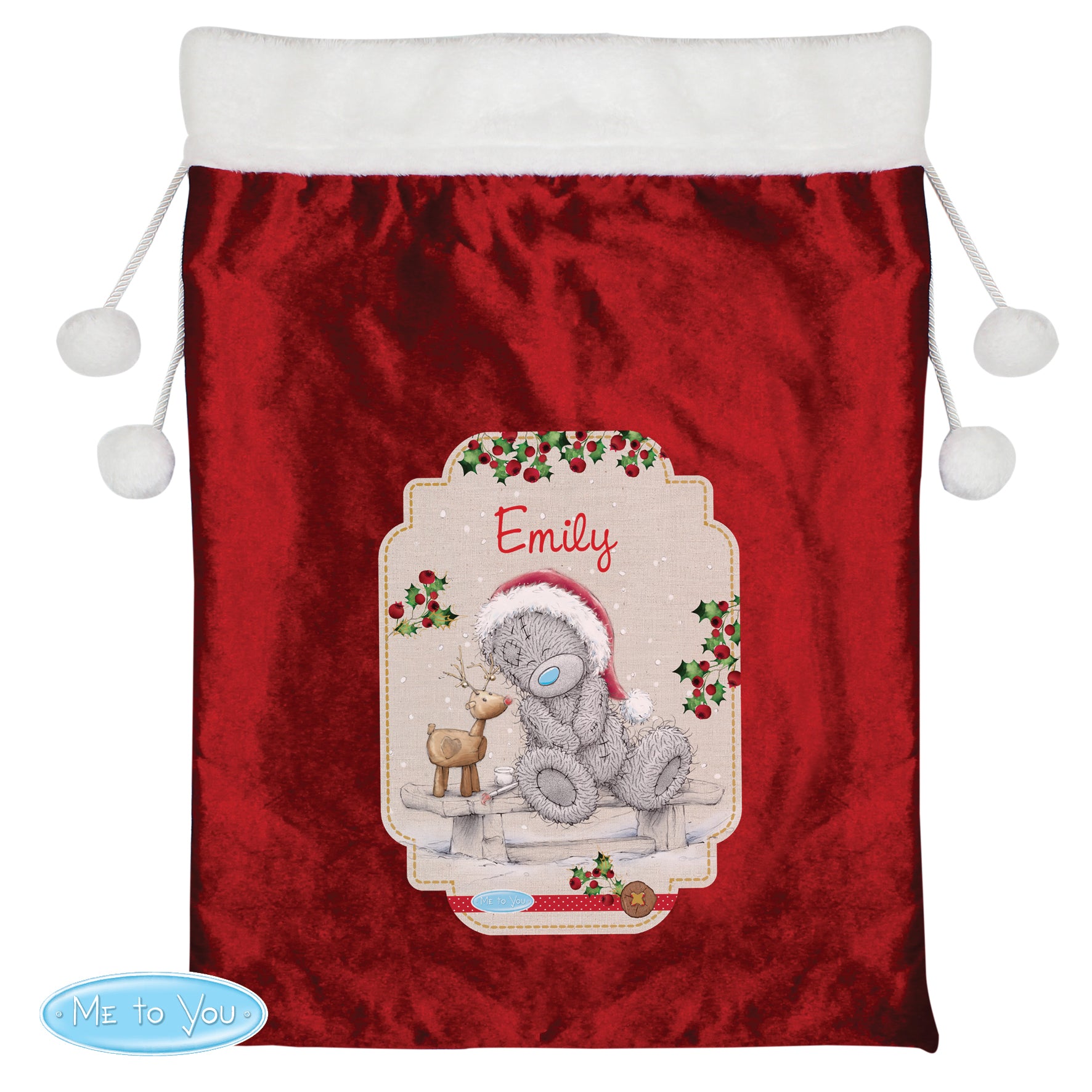 Personalised Me to You Reindeer Luxury Pom Pom Red Sack - MK&JD Gifts