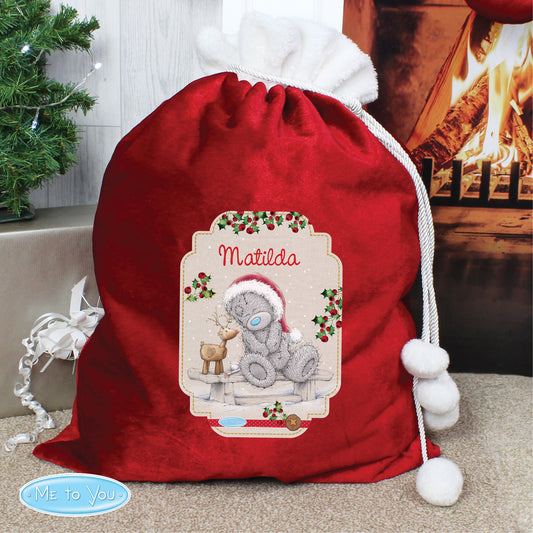 Personalised Me to You Reindeer Luxury Pom Pom Red Sack - MK&JD Gifts