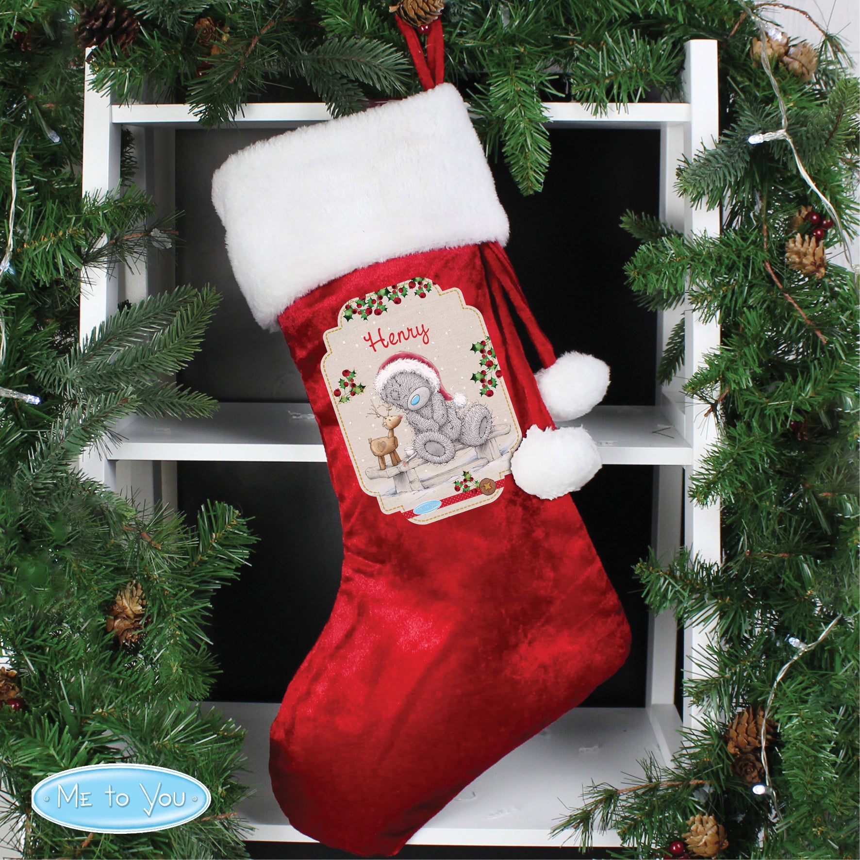 Personalised Me to You Reindeer Luxury Red Stocking - MK&JD Gifts