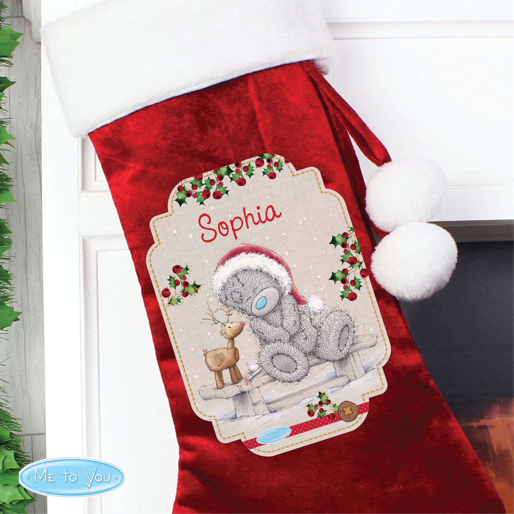 Personalised Me to You Reindeer Luxury Red Stocking - MK&JD Gifts