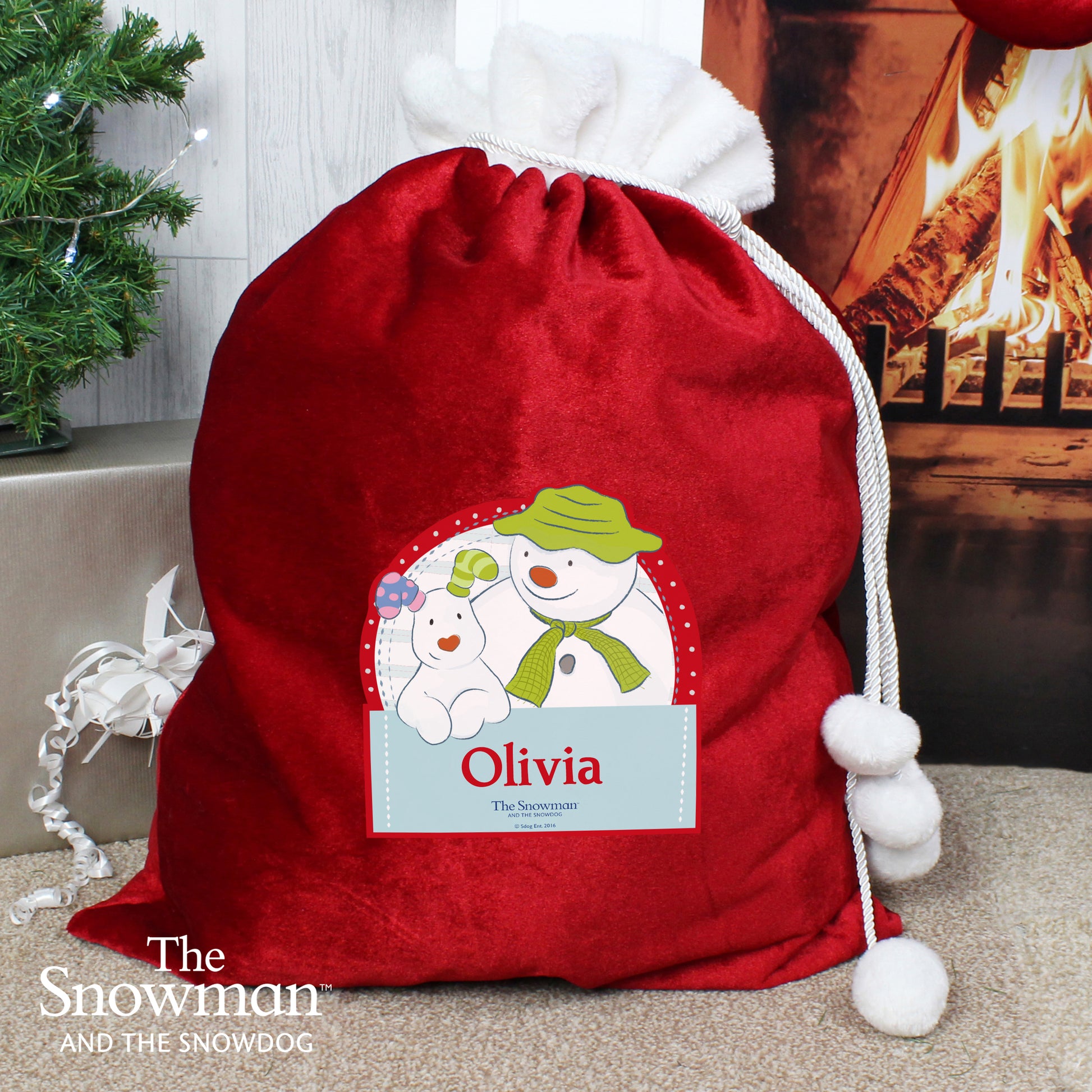 Personalised The Snowman and the Snowdog Luxury Pom Pom Sack - MK&JD Gifts