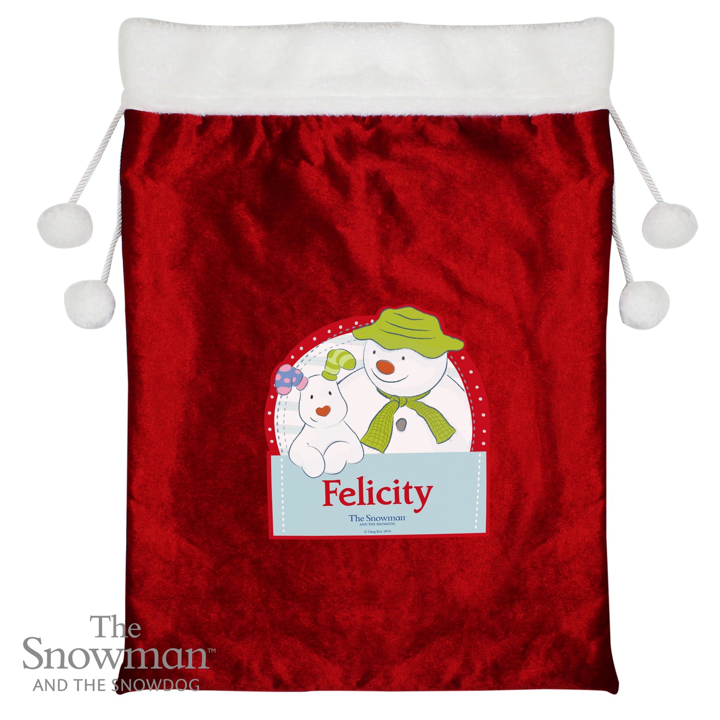 Personalised The Snowman and the Snowdog Luxury Pom Pom Sack - MK&JD Gifts