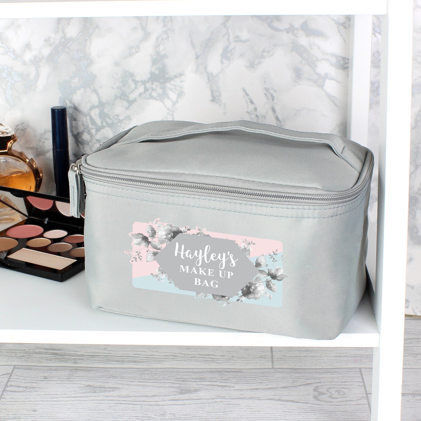 Personalised Floral Grey Toiletry Bag - MK&JD Gifts