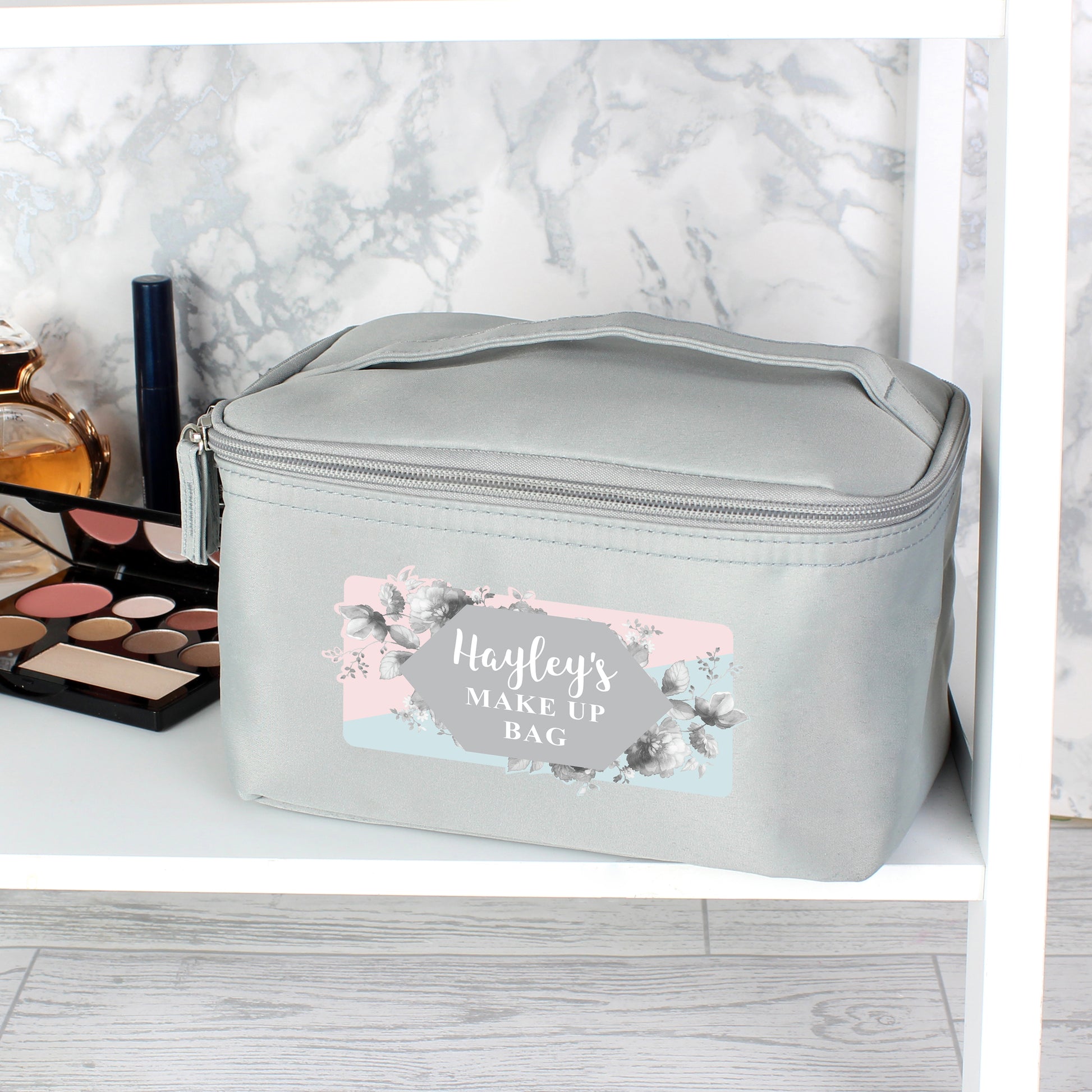 Personalised Floral Grey Toiletry Bag - MK&JD Gifts